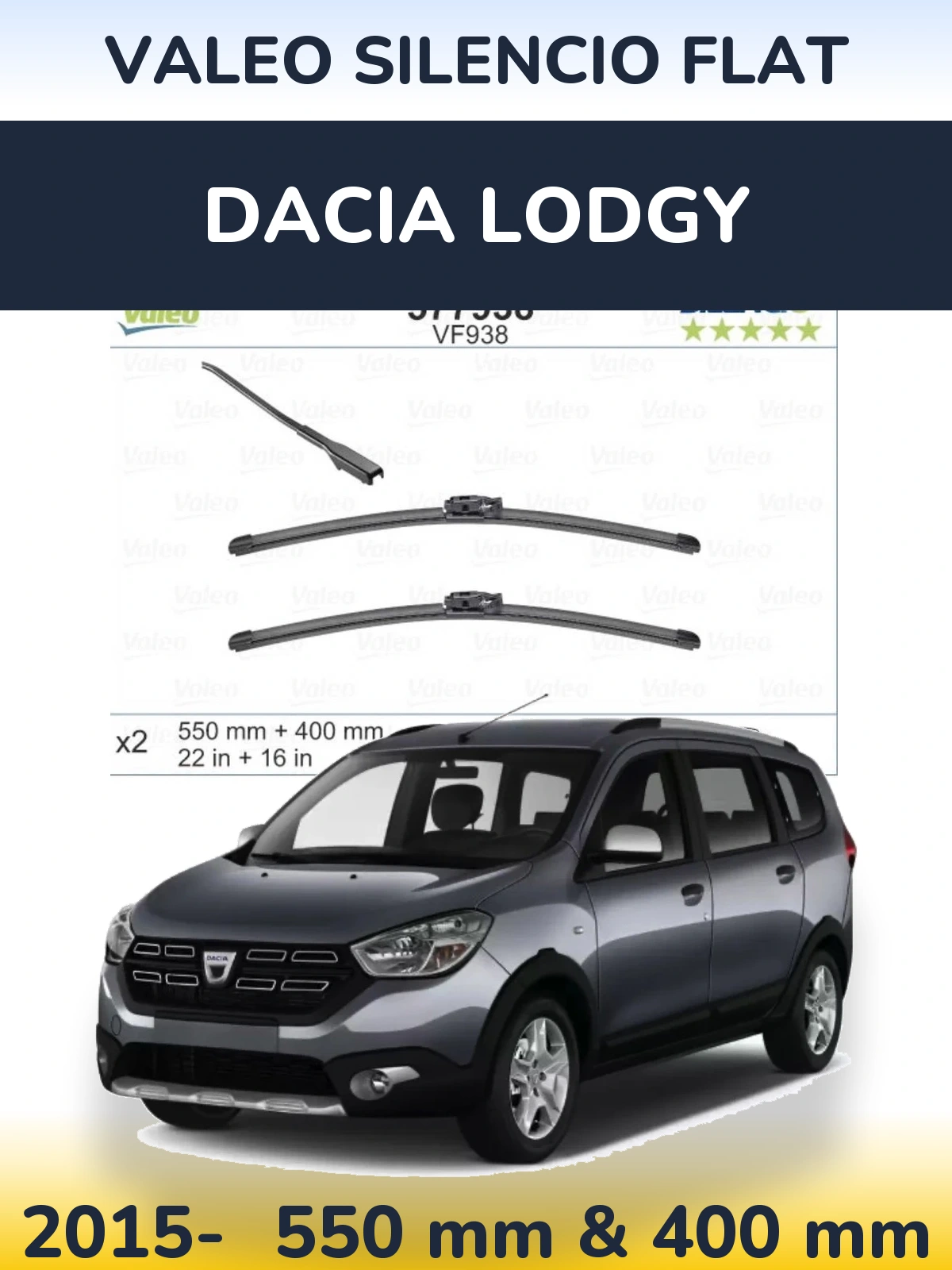 Комплект передних дворников Valeo Silencio Flat 550 & 400 мм для Dacia Lodgy 2015-2026