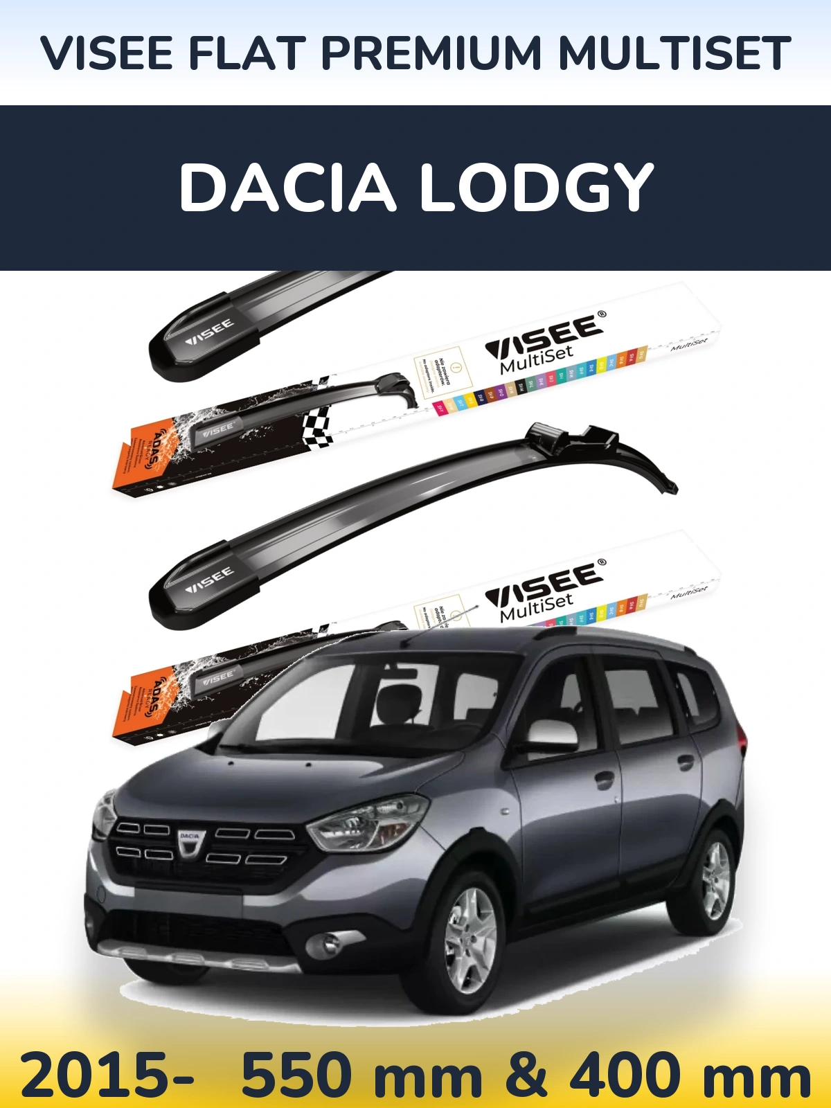 Komplet przednich wycieraczek VISEE FLAT PREMIUM MultiSet 550 & 400 mm do Dacia Lodgy 2015-2026