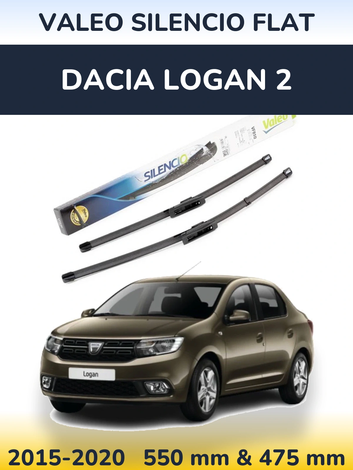 Komplet przednich wycieraczek Valeo Silencio Flat 550 & 475 mm do Dacia Logan 2 2015-2020