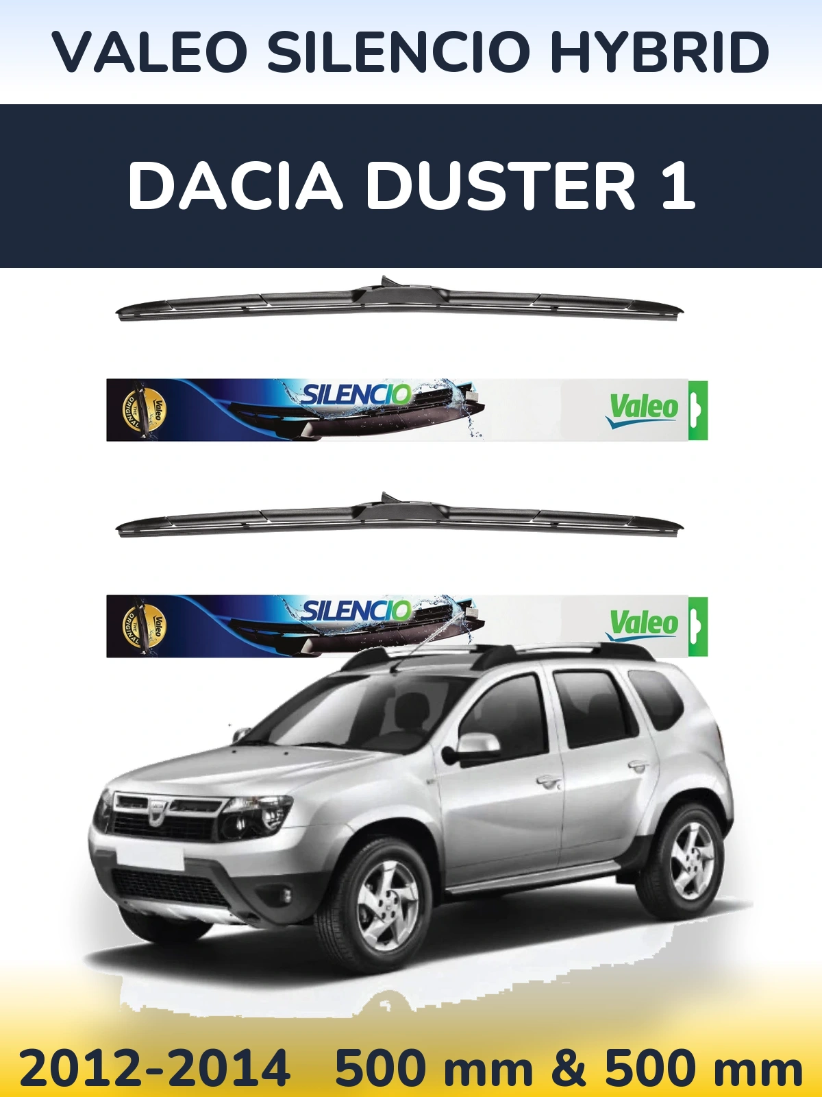 Komplet przednich wycieraczek Valeo Silencio Hybrid 500 & 500 mm do Dacia Duster 1 2012-2014