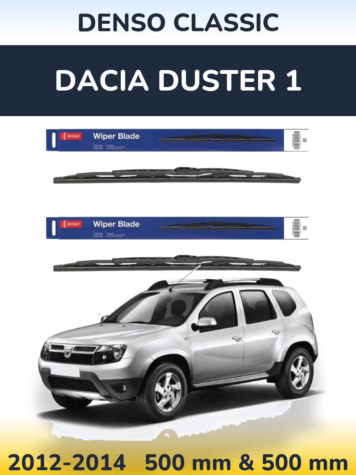 Front wiper blade set Denso Classic 500 & 500 mm for Dacia Duster 1 2012-2014