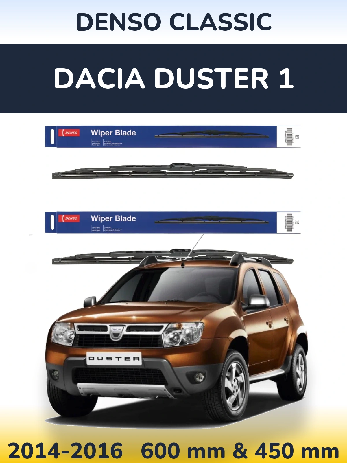 Front wiper blade set Denso Classic 600 & 450 mm for Dacia Duster 1 2014-2016