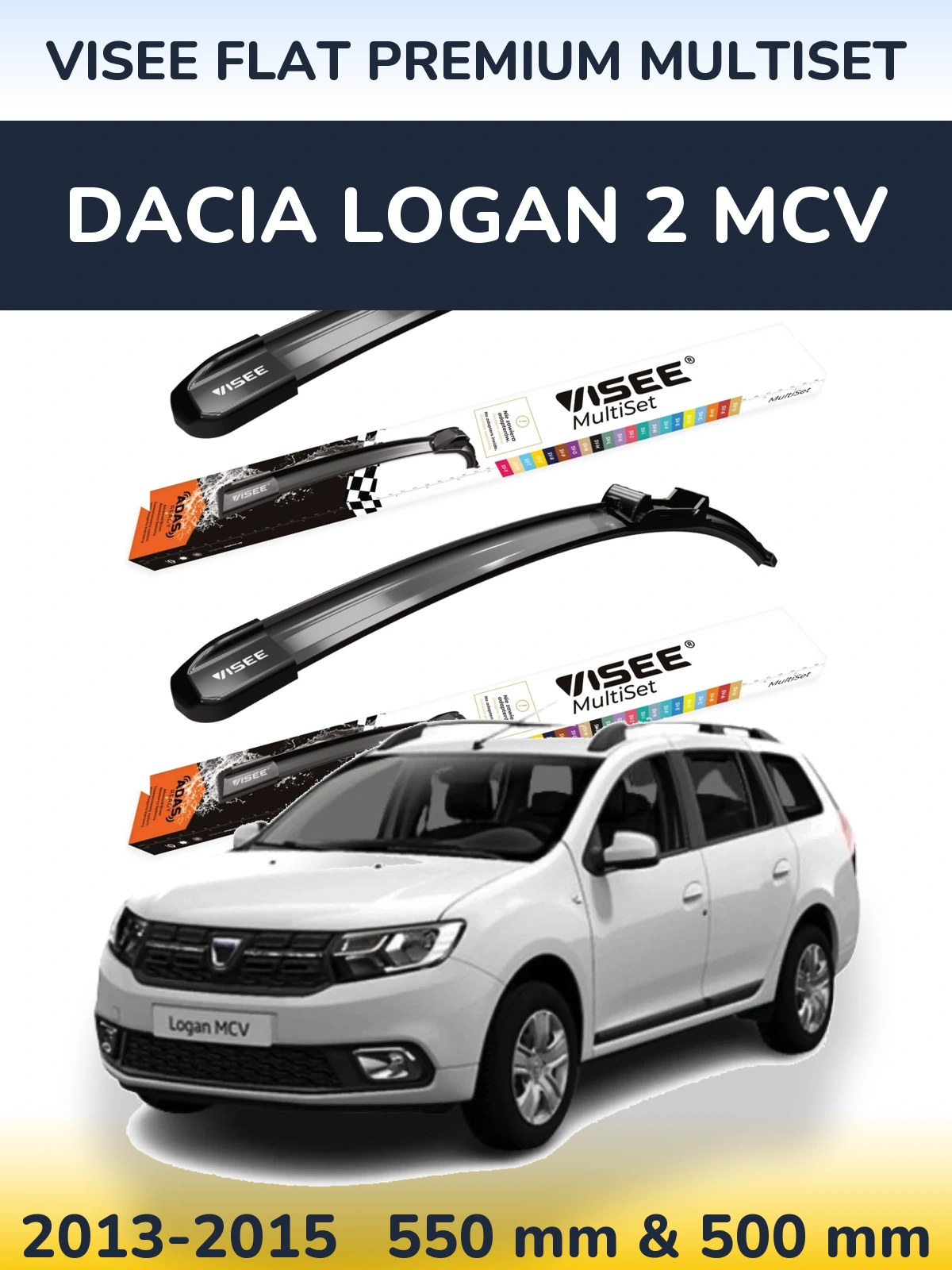 Комплект передних дворников VISEE FLAT PREMIUM MultiSet 550 & 500 мм для Dacia Logan 2 MCV 2013-2015