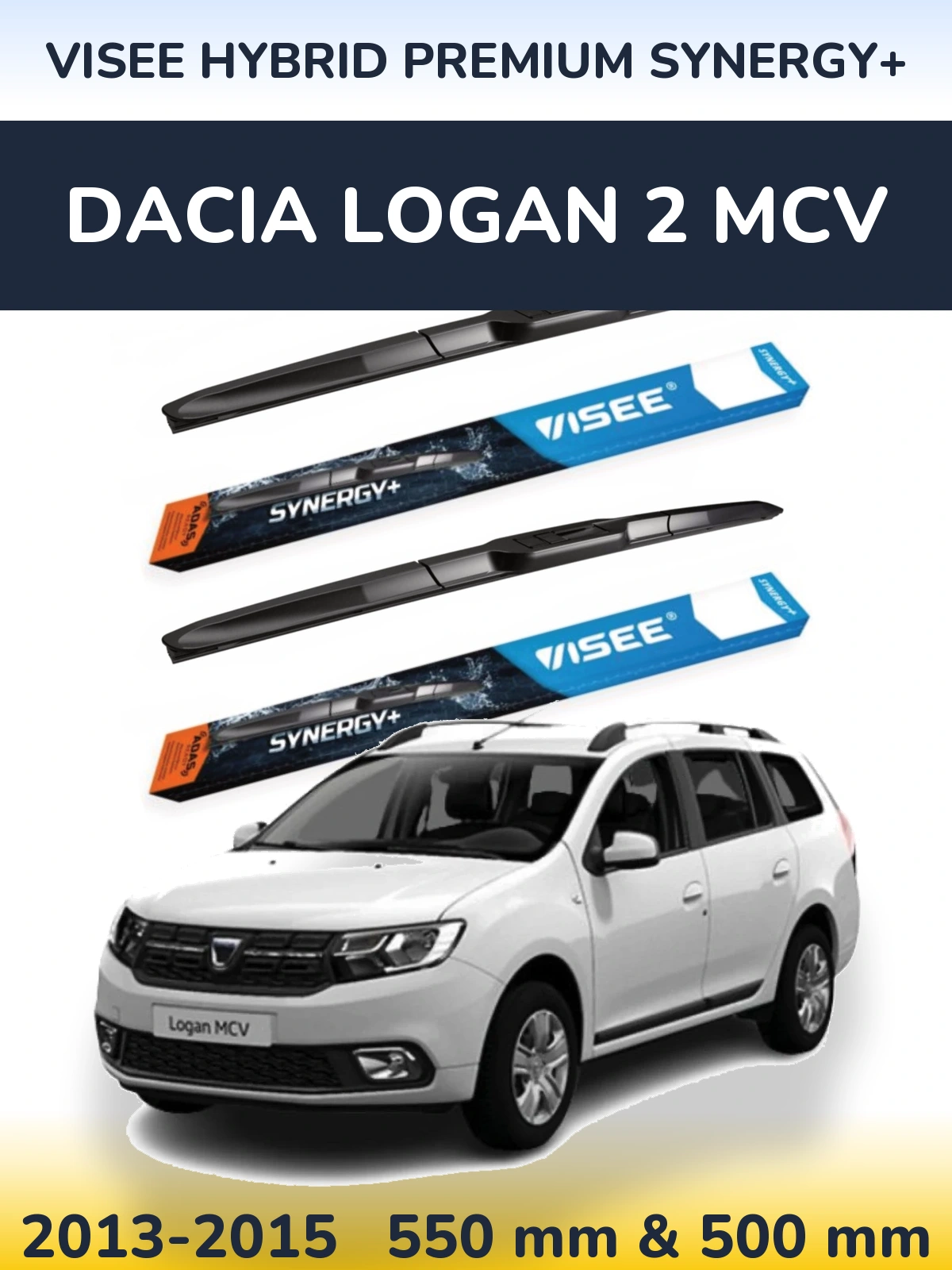 Комплект передних дворников VISEE HYBRID PREMIUM SYNERGY+ 550 & 500 мм для Dacia Logan 2 MCV 2013-2015
