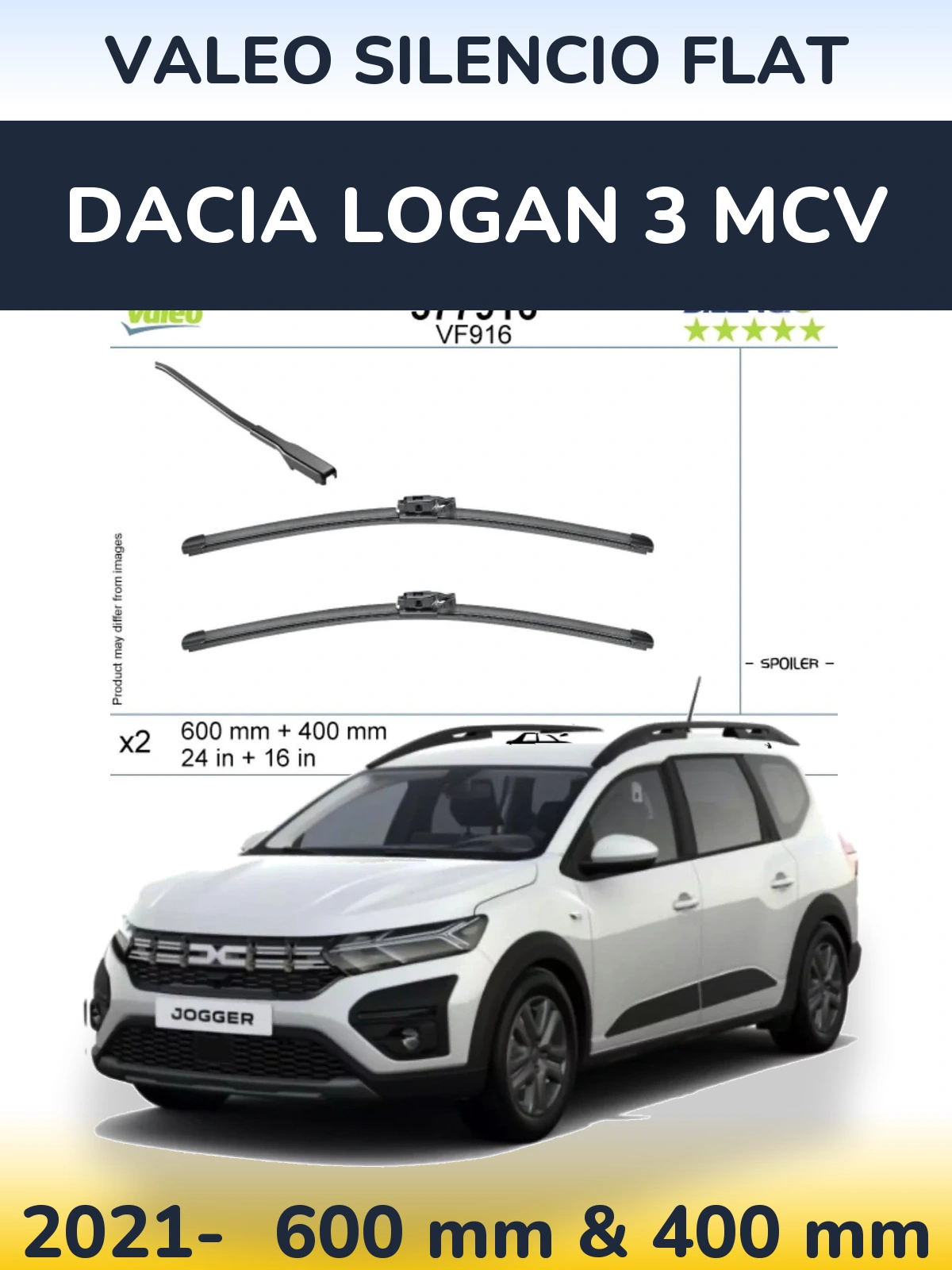 Комплект передних дворников Valeo Silencio Flat 600 & 400 мм для Dacia Logan 3 MCV 2021-2026