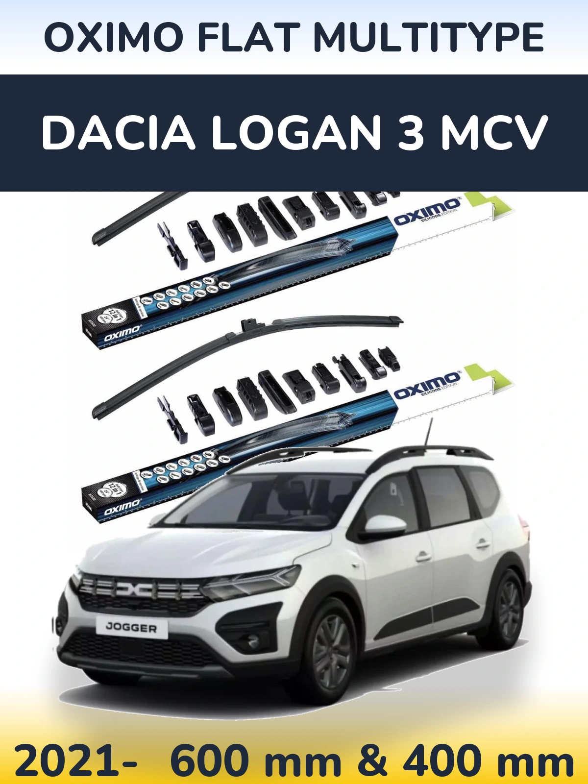 Комплект передних дворников Oximo Flat MultiТипe 600 & 400 мм для Dacia Logan 3 MCV 2021-2026