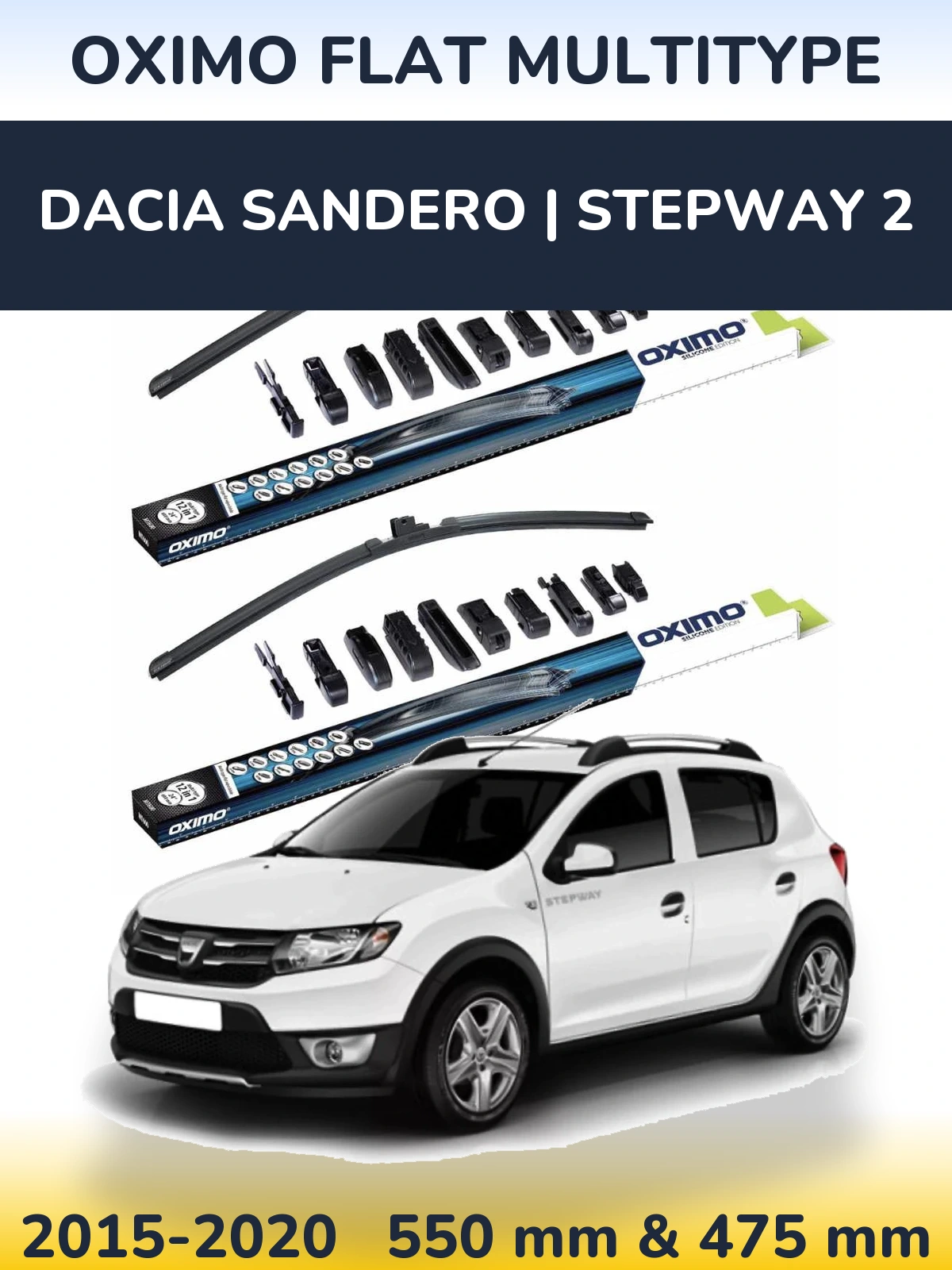 Komplet przednich wycieraczek Oximo Flat MultiType 550 & 475 mm do Dacia Sandero | Stepway 2 2015-2020