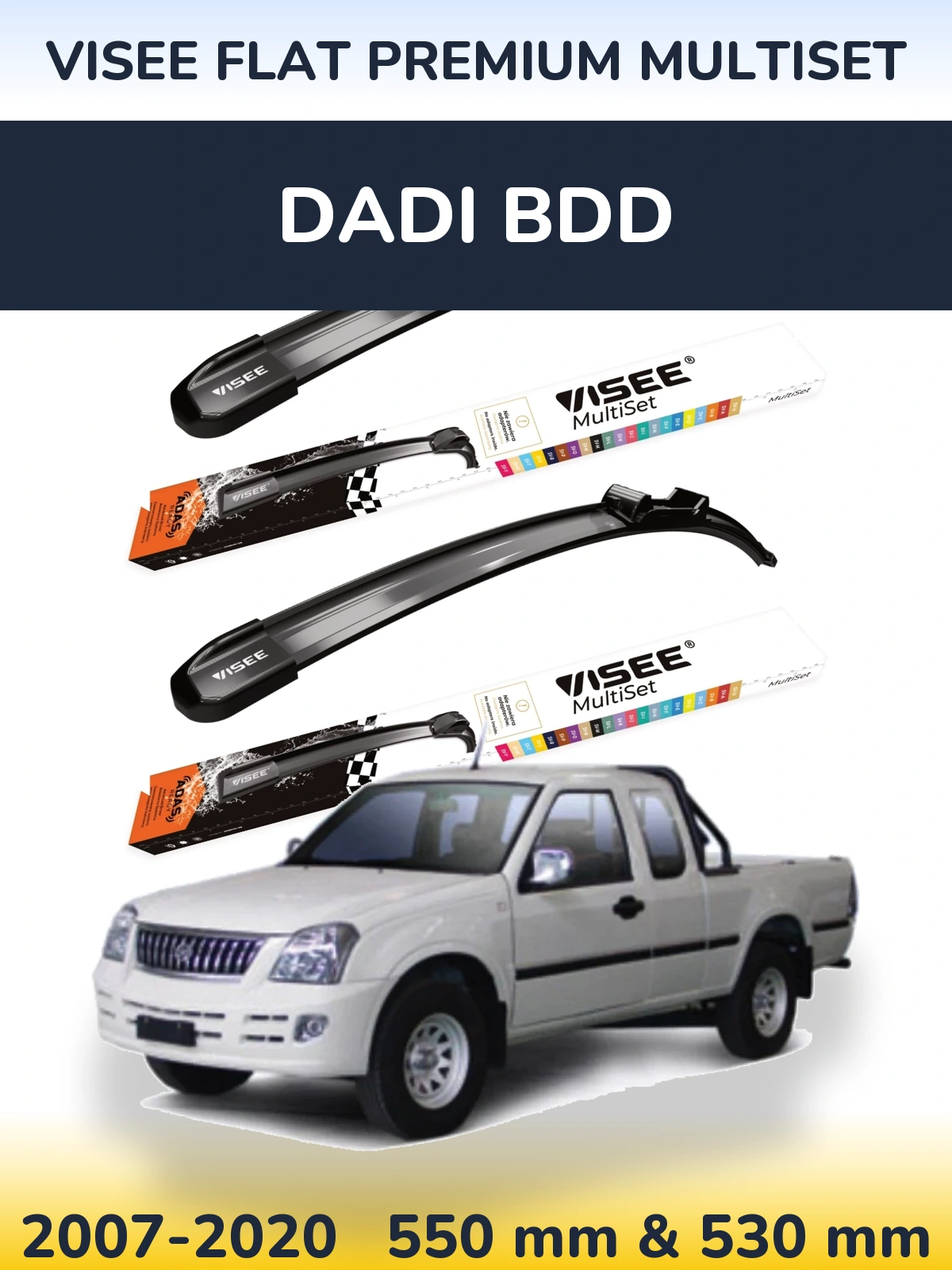 Komplet przednich wycieraczek VISEE FLAT PREMIUM MultiSet 550 & 530 mm do Dadi BDD 2007-2020