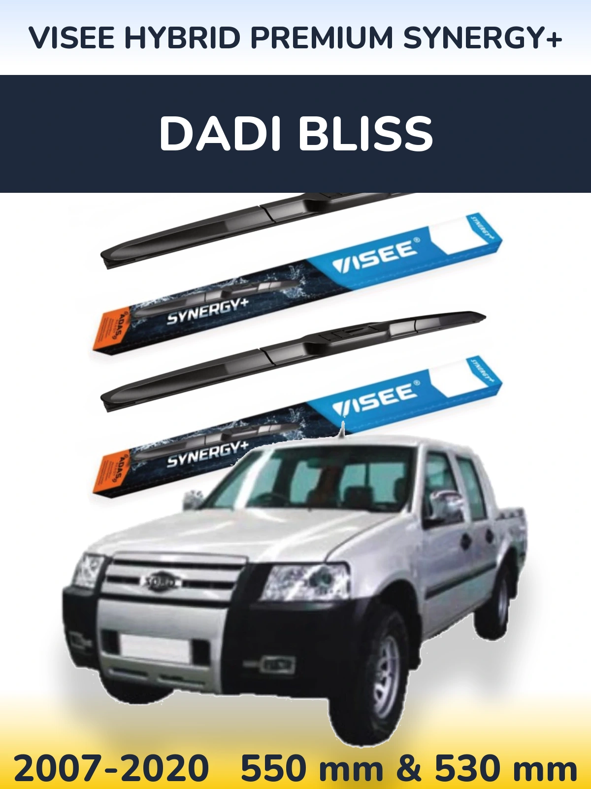 Komplet przednich wycieraczek VISEE HYBRID PREMIUM SYNERGY+ 550 & 530 mm do Dadi Bliss 2007-2020