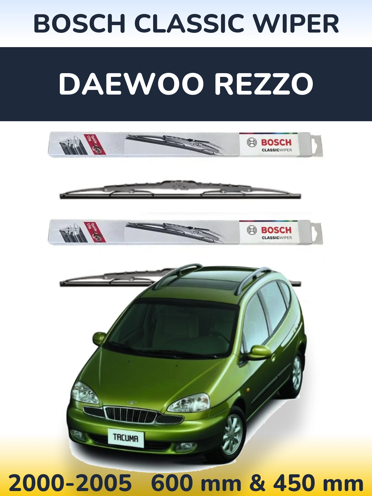 Комплект передних дворников BOSCH Classic Wiper 600 & 450 мм для Daewoo Rezzo 2000-2005