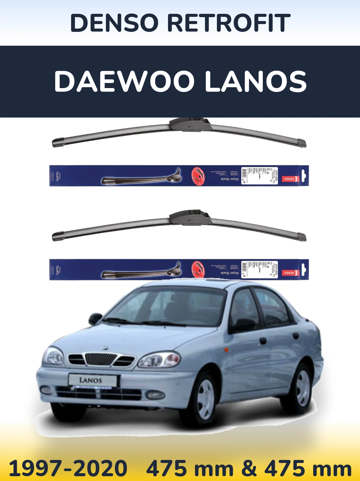 Komplet przednich wycieraczek Denso Retrofit 475 & 475 mm do Daewoo Lanos 1997-2020