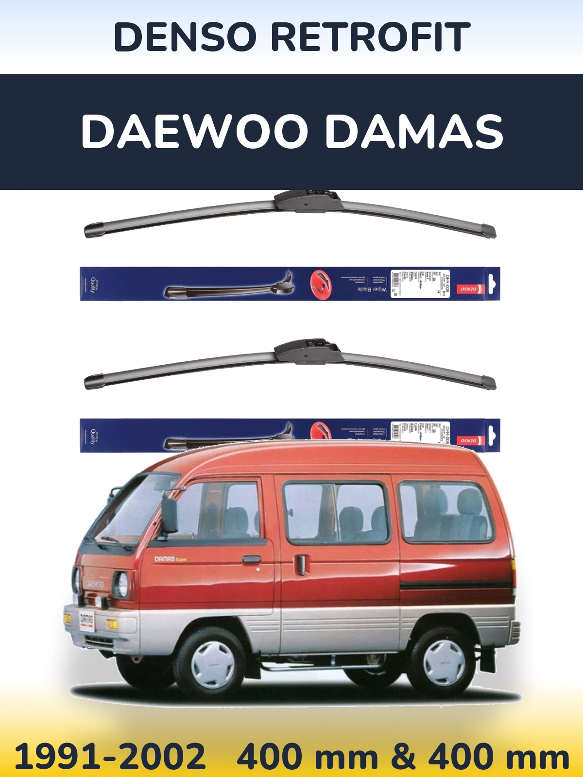 Front wiper blade set Denso Retrofit 400 & 400 mm for Daewoo Damas 1991-2002