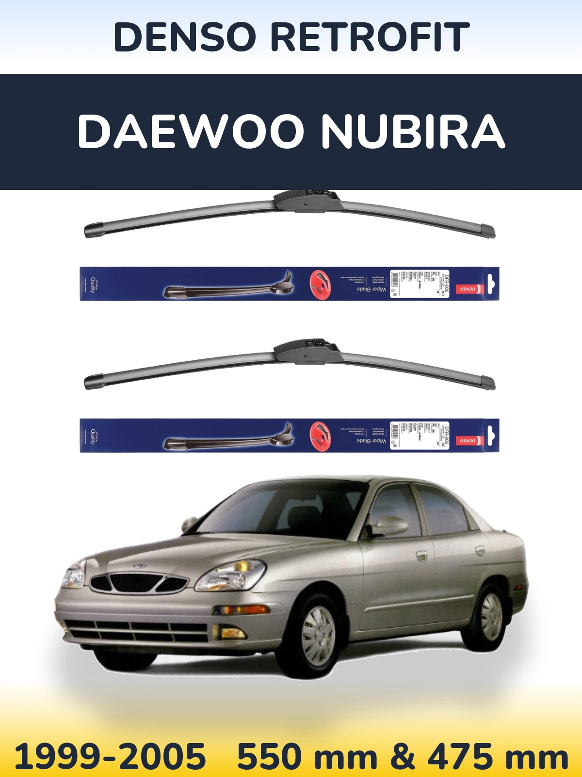 Komplet przednich wycieraczek Denso Retrofit 550 & 475 mm do Daewoo Nubira 1999-2005