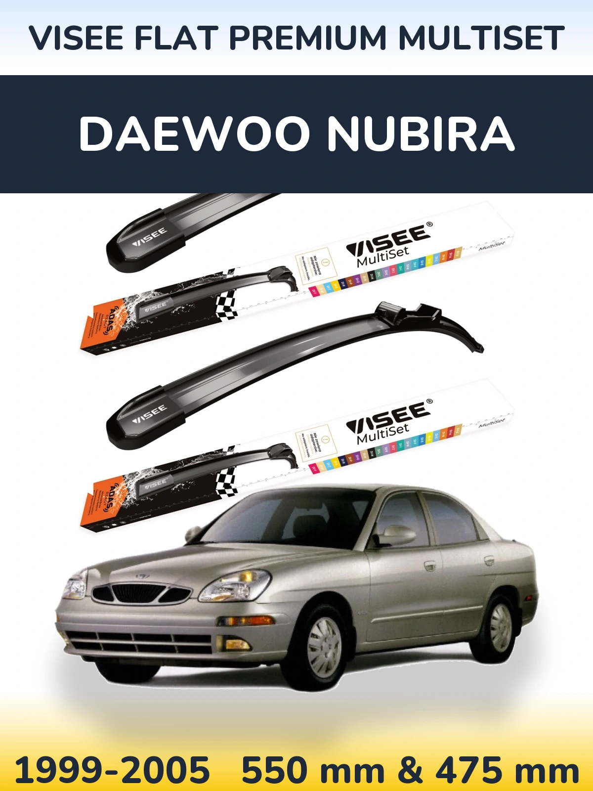 Komplet przednich wycieraczek VISEE FLAT PREMIUM MultiSet 550 & 475 mm do Daewoo Nubira 1999-2005