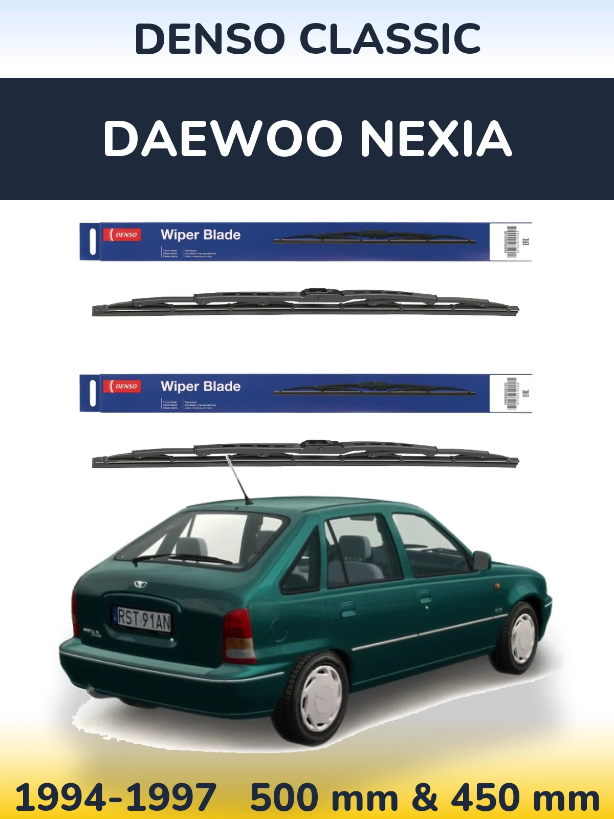 Komplet przednich wycieraczek Denso Classic 500 & 450 mm do Daewoo Nexia 1994-1997