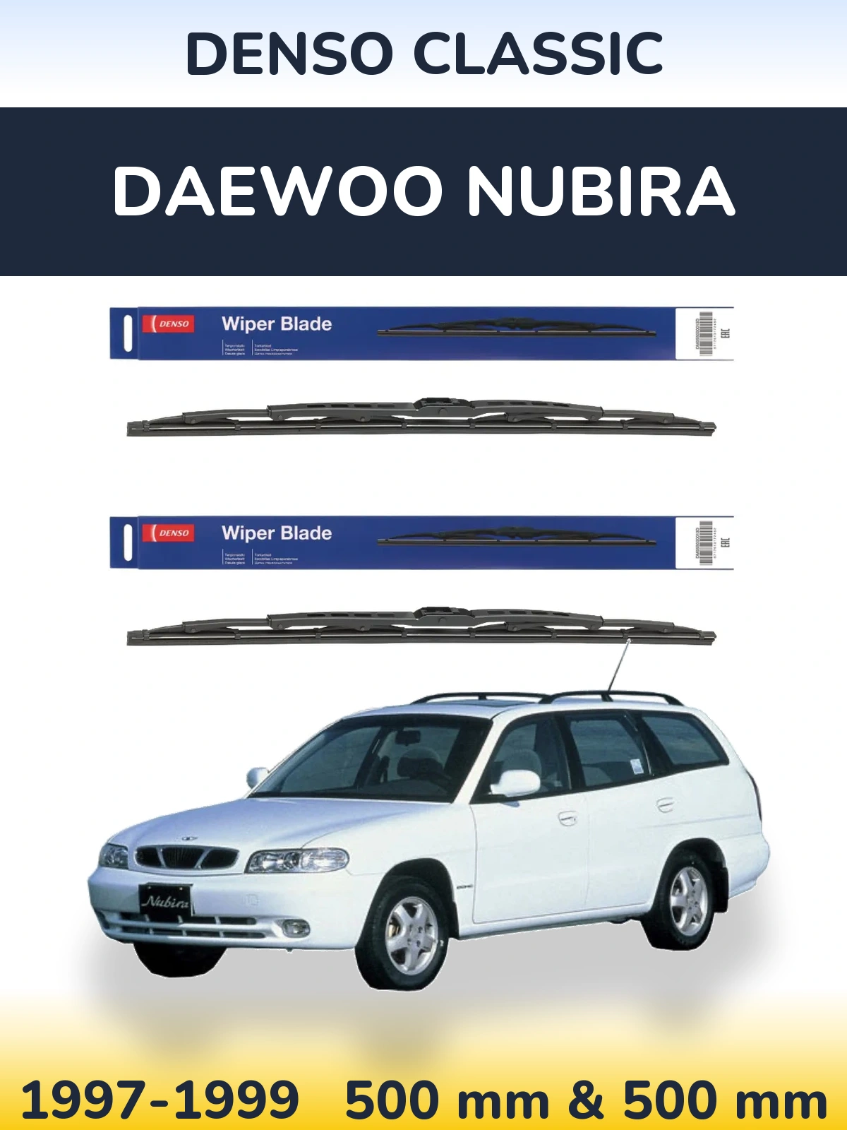 Komplet przednich wycieraczek Denso Classic 500 & 500 mm do Daewoo Nubira 1997-1999