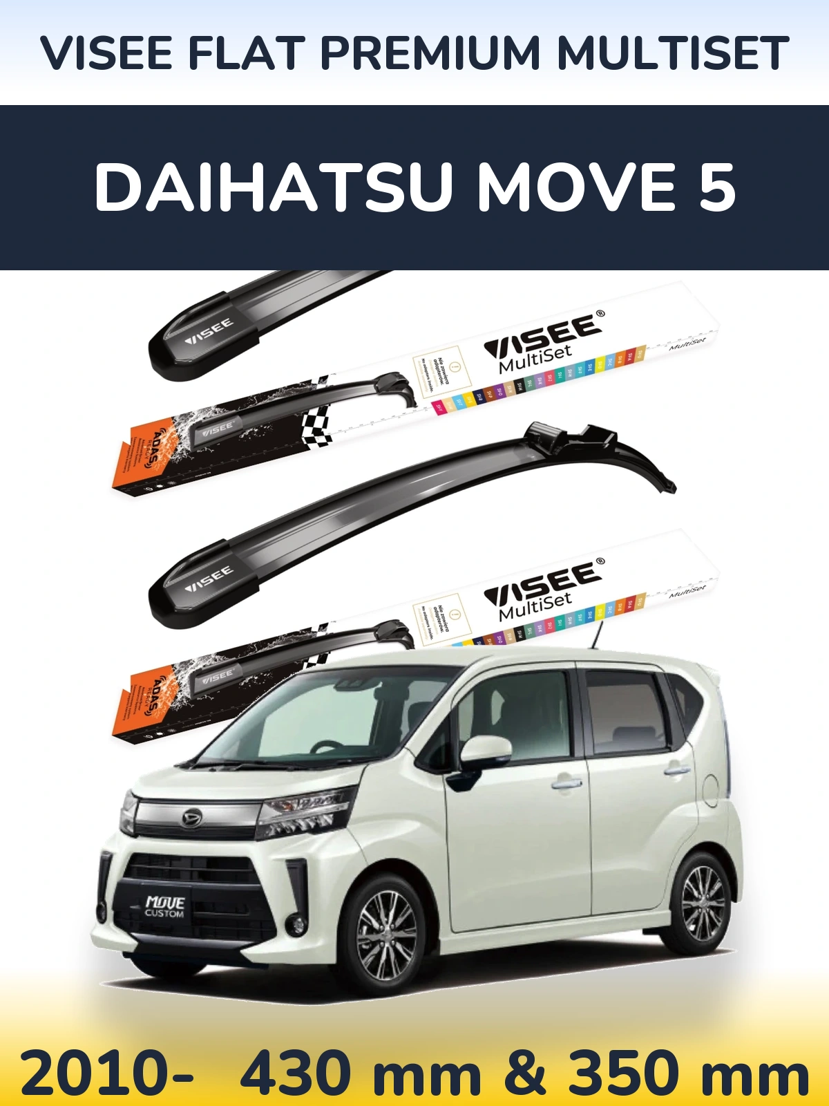 Komplet przednich wycieraczek VISEE FLAT PREMIUM MultiSet 430 & 350 mm do Daihatsu Move 5 2010-2026