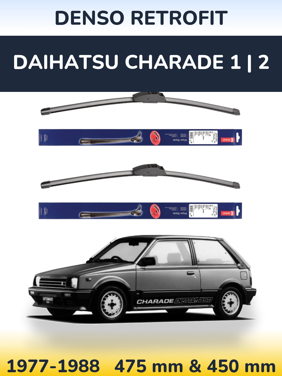 Komplet przednich wycieraczek Denso Retrofit 475 & 450 mm do Daihatsu Charade 1 | 2 1977-1988