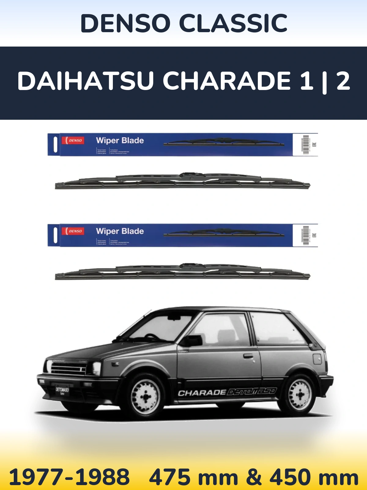 Komplet przednich wycieraczek Denso Classic 475 & 450 mm do Daihatsu Charade 1 | 2 1977-1988