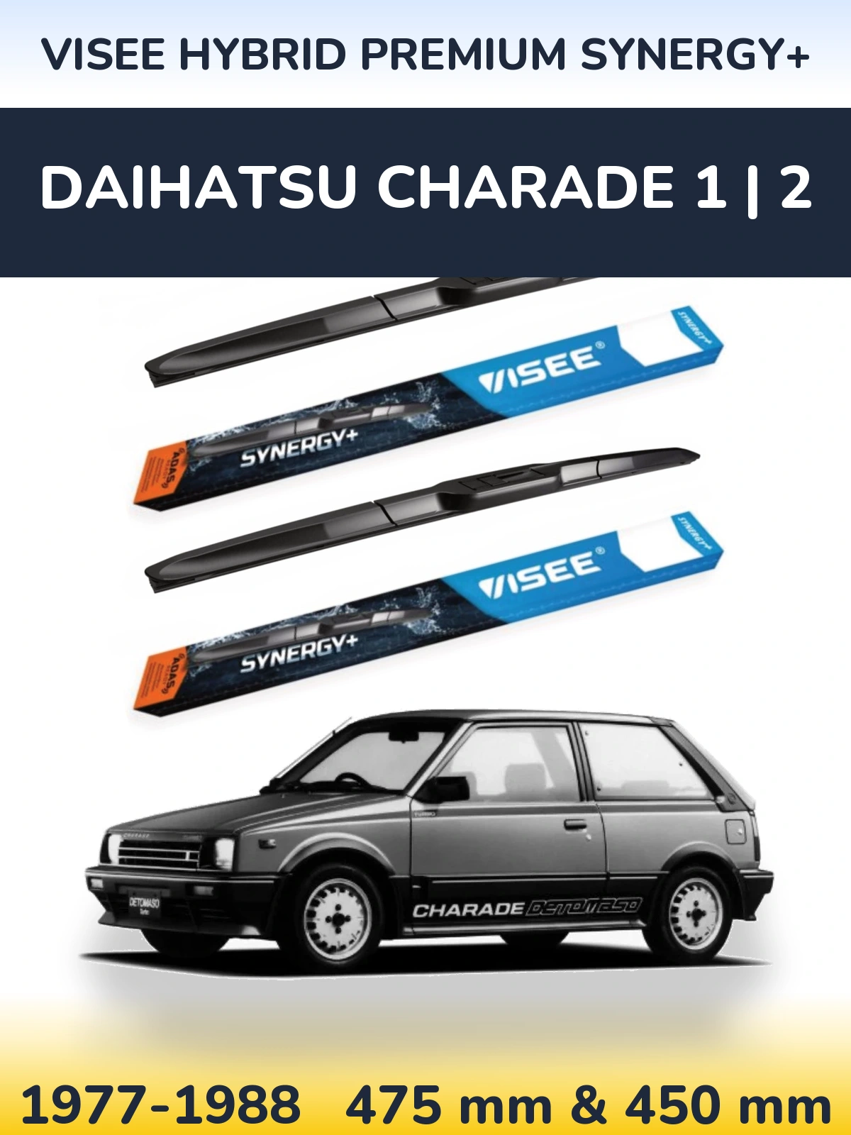 Komplet przednich wycieraczek VISEE HYBRID PREMIUM SYNERGY+ 475 & 450 mm do Daihatsu Charade 1 | 2 1977-1988