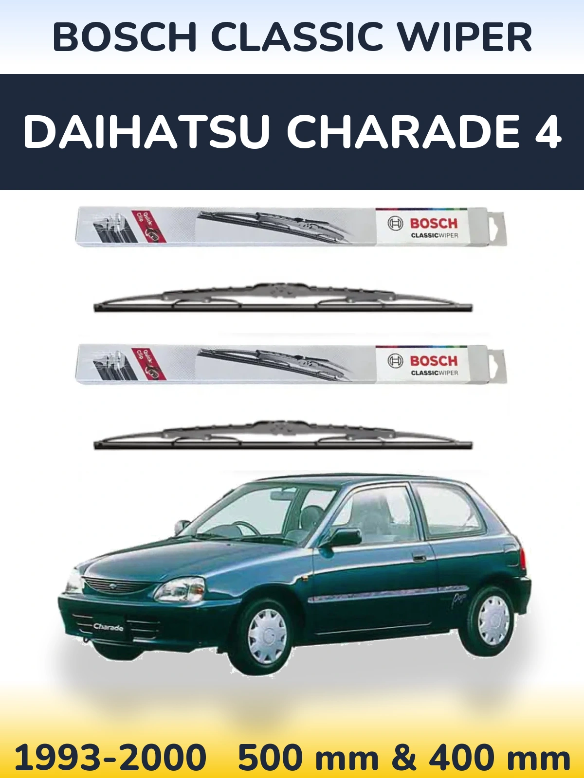 Front wiper blade set BOSCH Classic Wiper 500 & 400 mm for Daihatsu Charade 4 1993-2000