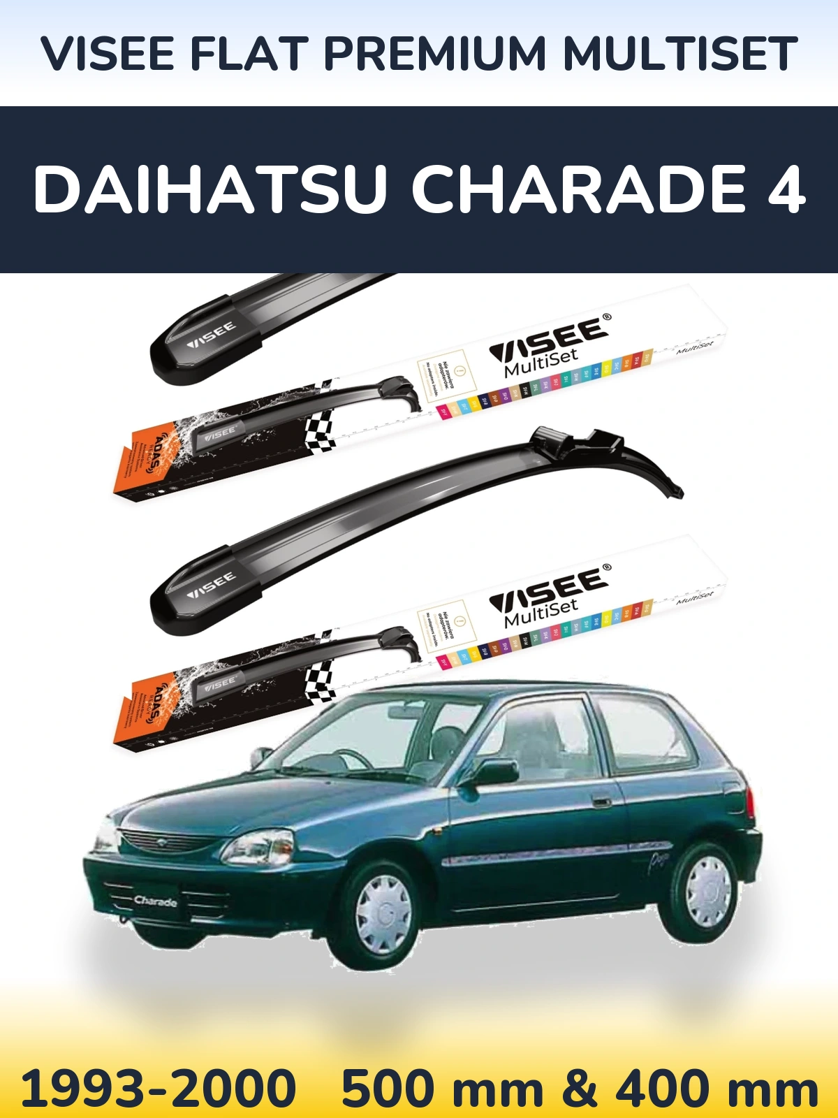 Komplet przednich wycieraczek VISEE FLAT PREMIUM MultiSet 500 & 400 mm do Daihatsu Charade 4 1993-2000