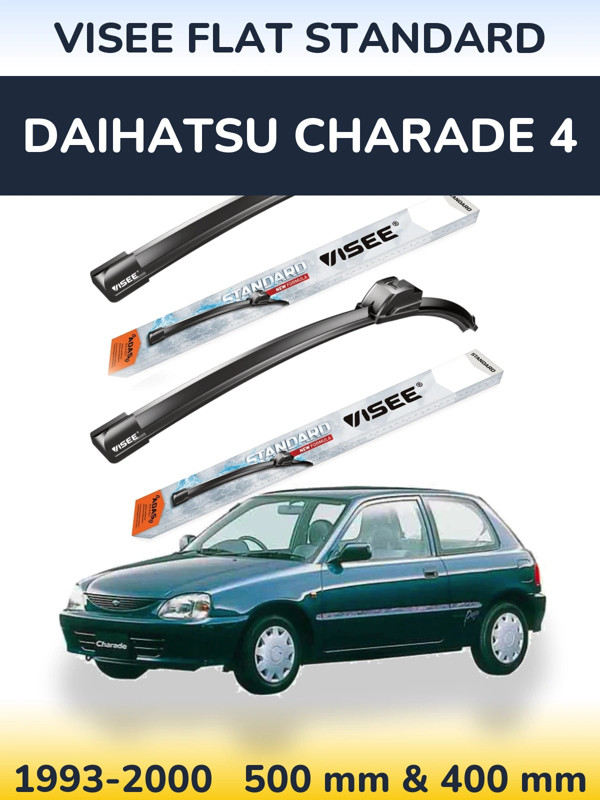 Front wiper blade set VISEE FLAT STANDARD 500 & 400 mm for Daihatsu Charade 4 1993-2000