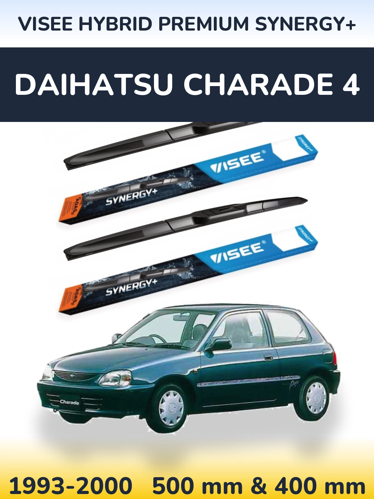 Komplet przednich wycieraczek VISEE HYBRID PREMIUM SYNERGY+ 500 & 400 mm do Daihatsu Charade 4 1993-2000
