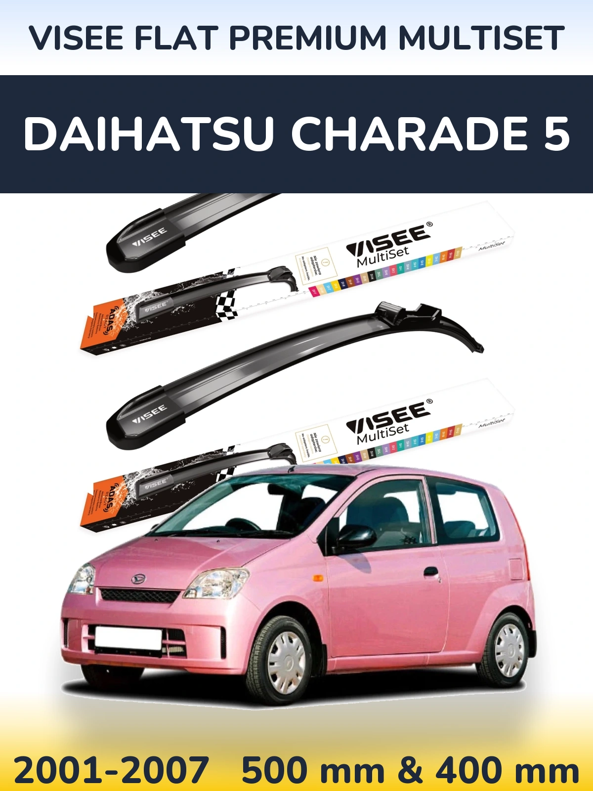 Komplet przednich wycieraczek VISEE FLAT PREMIUM MultiSet 500 & 400 mm do Daihatsu Charade 5 2001-2007