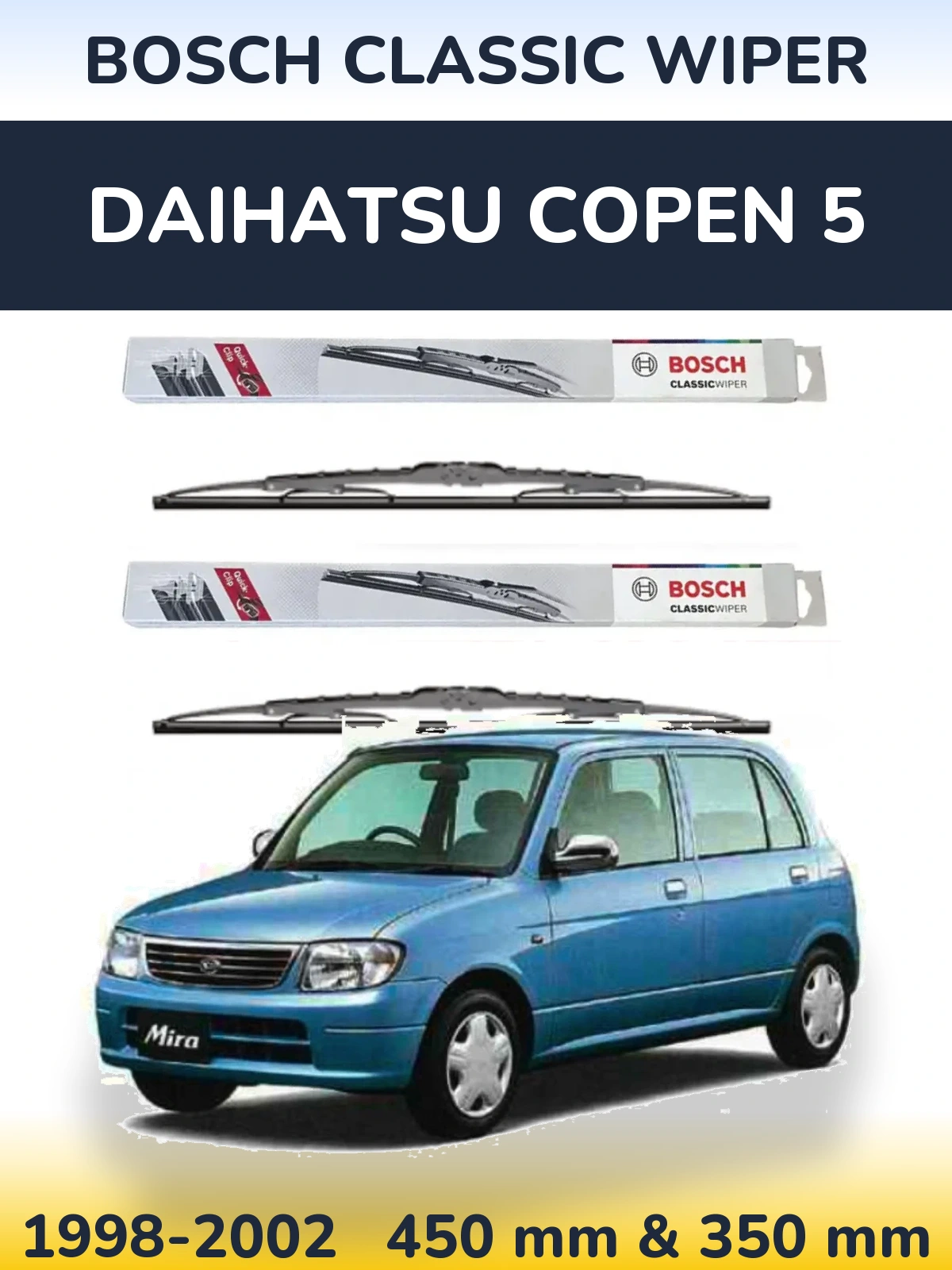 Komplet przednich wycieraczek BOSCH Classic Wiper 450 & 340 mm do Daihatsu Copen 5 1998-2002