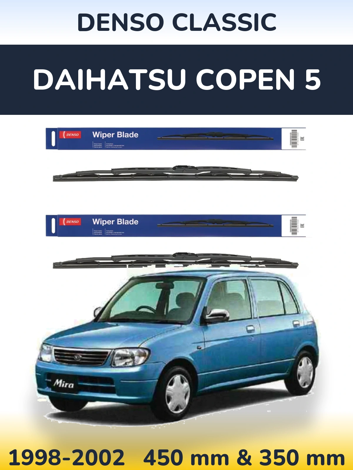 Komplet przednich wycieraczek Denso Classic 450 & 350 mm do Daihatsu Copen 5 1998-2002