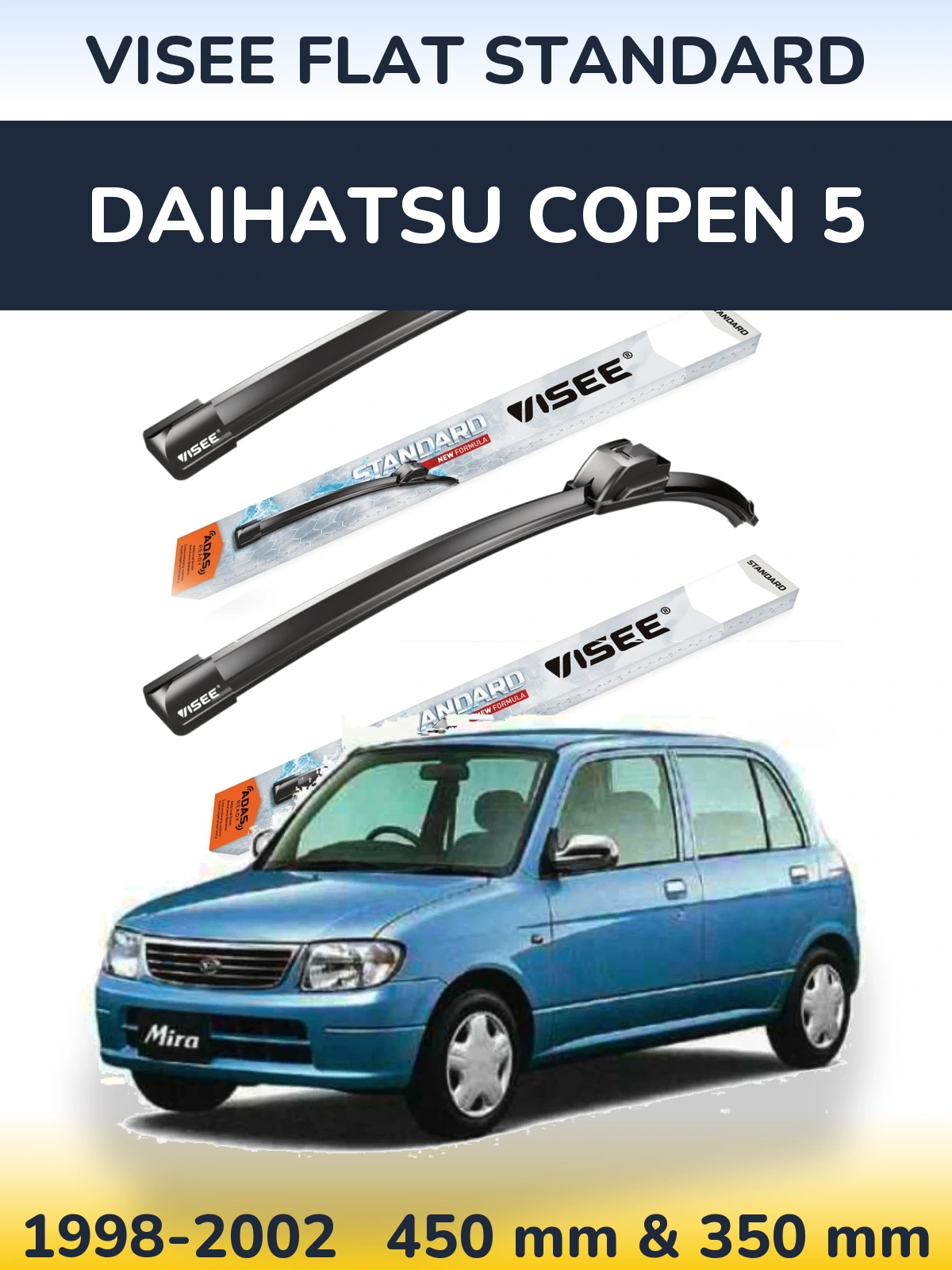 Комплект передних дворников VISEE FLAT STANDARD 450 & 350 мм для Daihatsu Copen 5 1998-2002