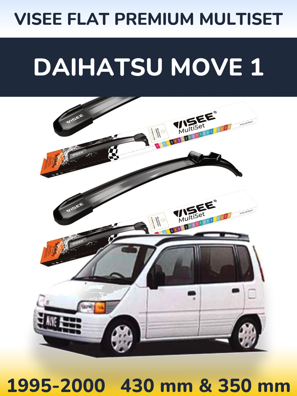 Front wiper blade set VISEE FLAT PREMIUM MultiSet 430 & 350 mm for Daihatsu Move 1 1995-2000