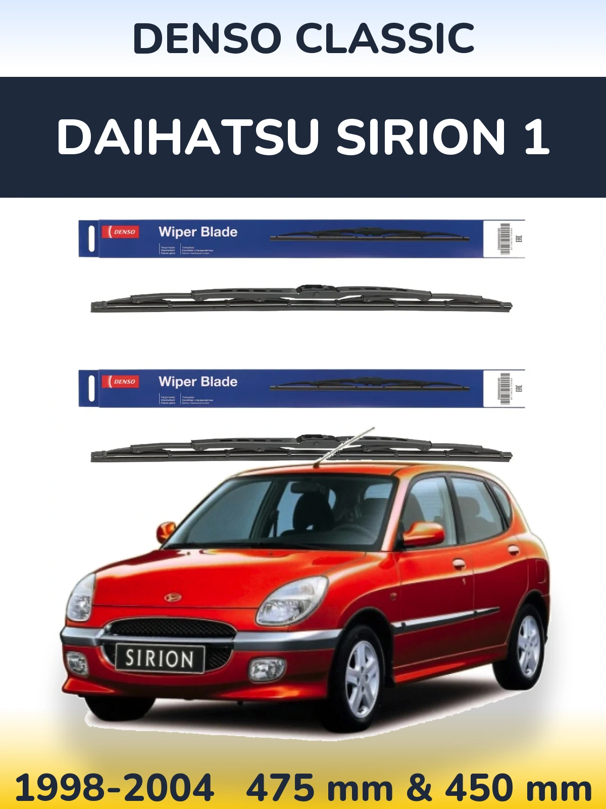 Komplet przednich wycieraczek Denso Classic 475 & 450 mm do Daihatsu SIrion 1 1998-2004