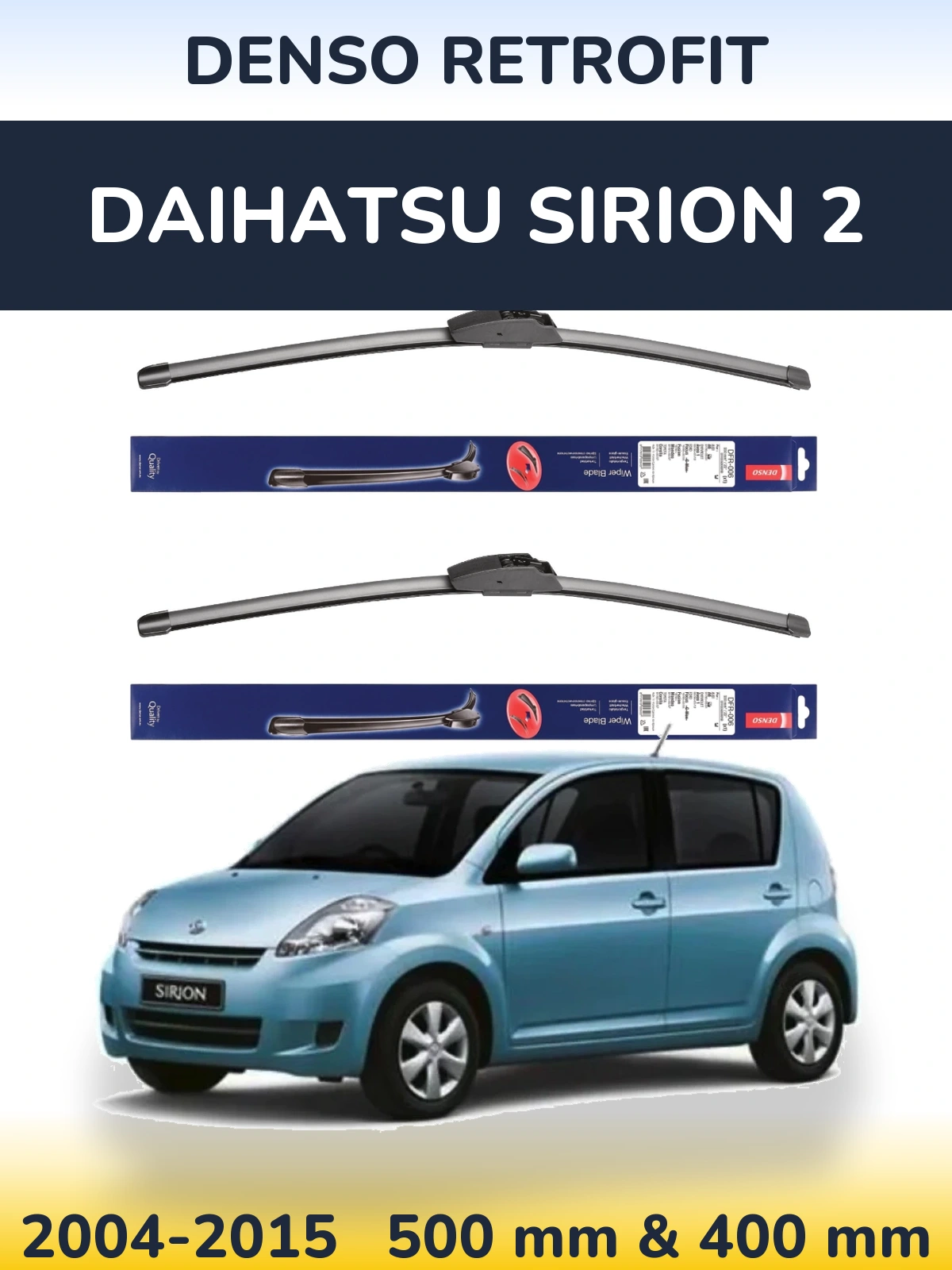 Komplet przednich wycieraczek Denso Retrofit 500 & 400 mm do Daihatsu SIrion 2 2004-2015