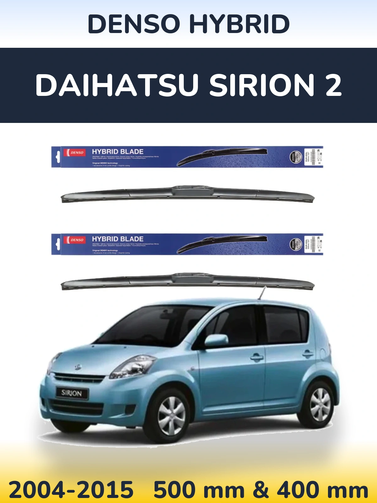 Комплект передних дворников Denso Hybrid 500 & 400 мм для Daihatsu SIrion 2 2004-2015
