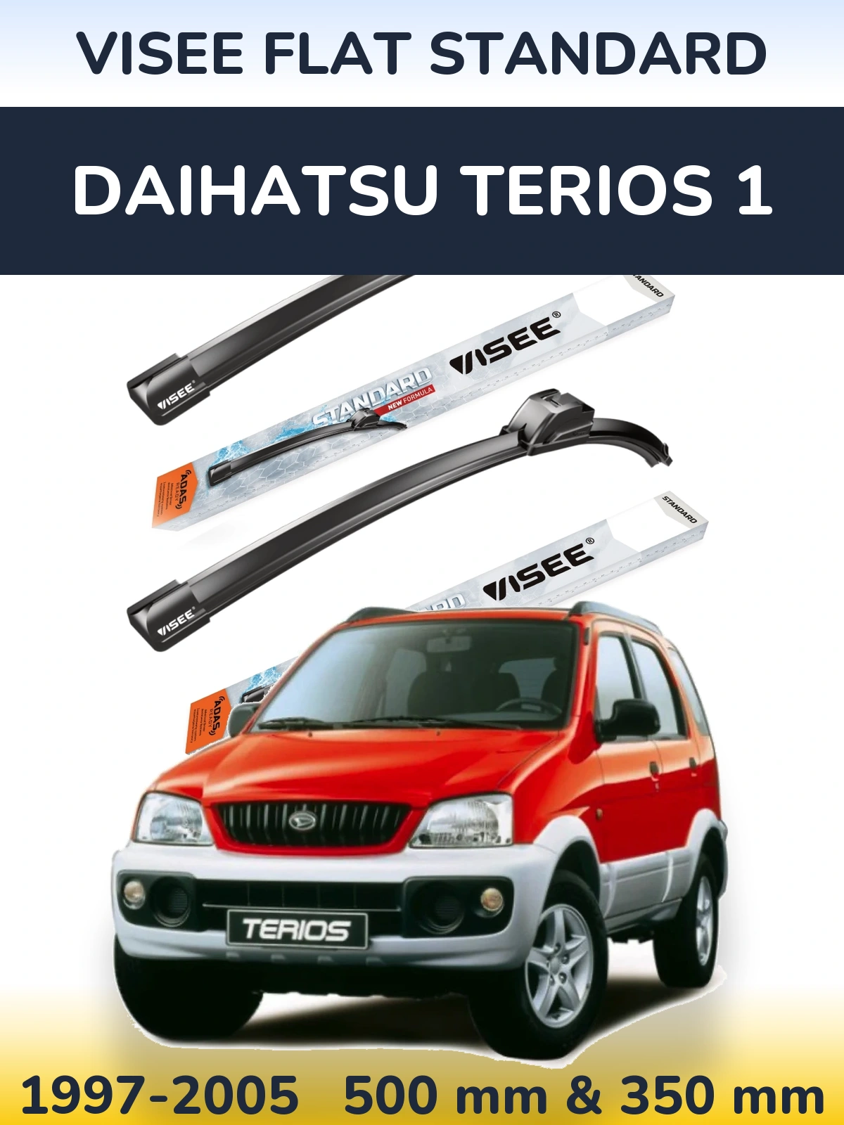 Комплект передних дворников VISEE FLAT STANDARD 500 & 350 мм для Daihatsu Terios 1 1997-2005