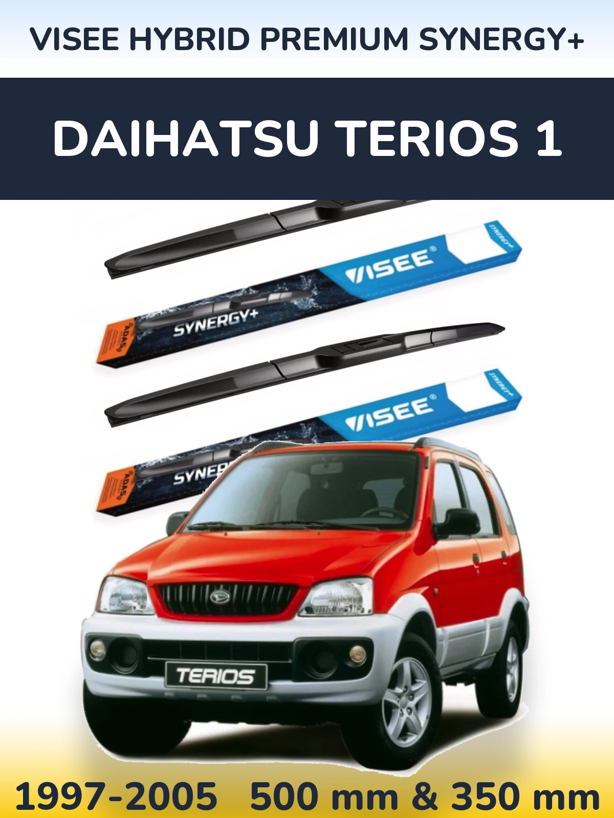 Komplet przednich wycieraczek VISEE HYBRID PREMIUM SYNERGY+ 500 & 350 mm do Daihatsu Terios 1 1997-2005