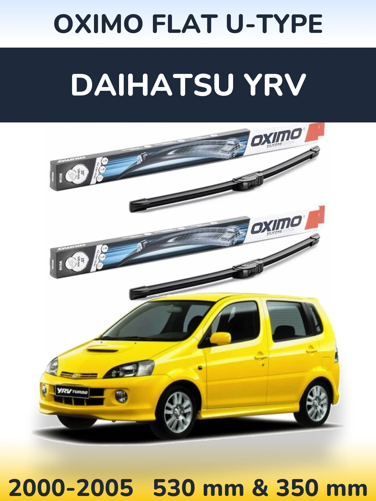 Комплект передних дворников Oximo Flat U-type 530 & 350 мм для Daihatsu YRV 2000-2005