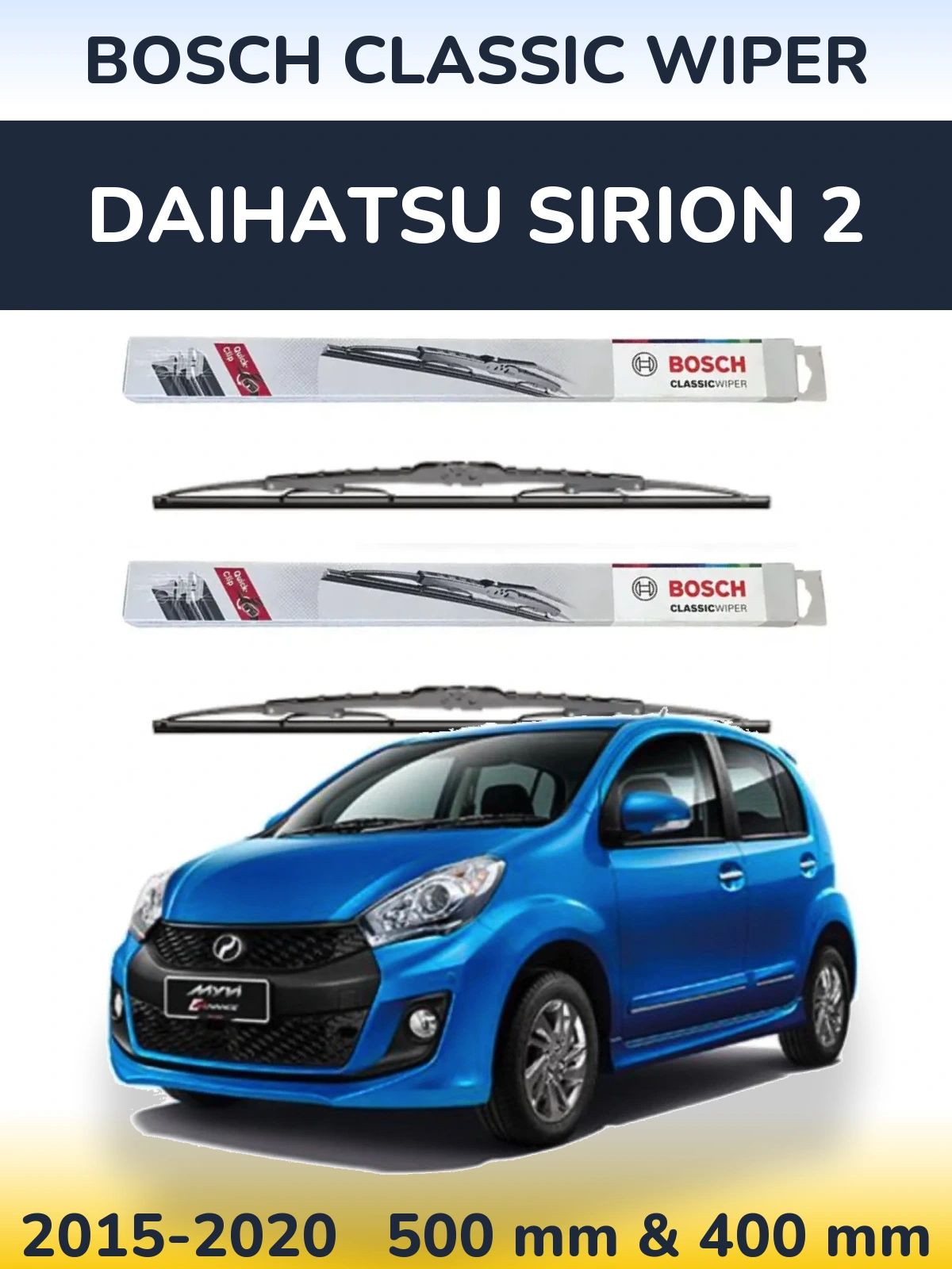 Komplet przednich wycieraczek BOSCH Classic Wiper 500 & 400 mm do Daihatsu SIrion 2 2015-2020
