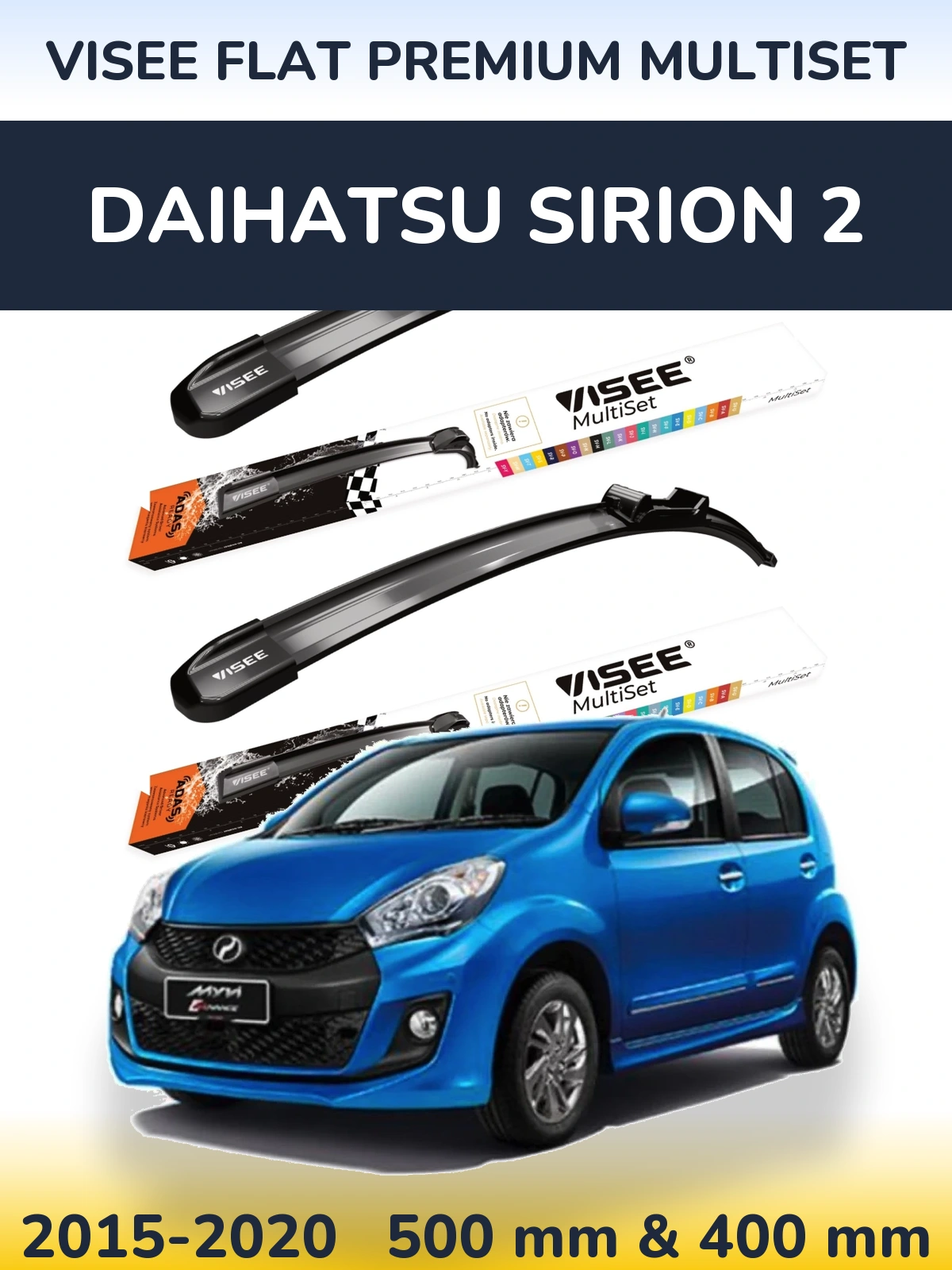 Komplet przednich wycieraczek VISEE FLAT PREMIUM MultiSet 500 & 400 mm do Daihatsu SIrion 2 2015-2020
