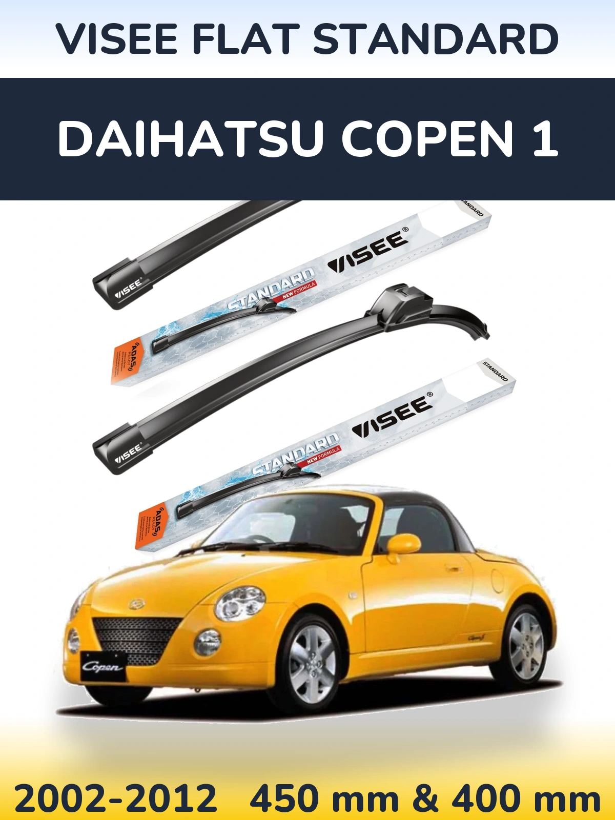Komplet przednich wycieraczek VISEE FLAT STANDARD 450 & 400 mm do Daihatsu Copen 1 2002-2012
