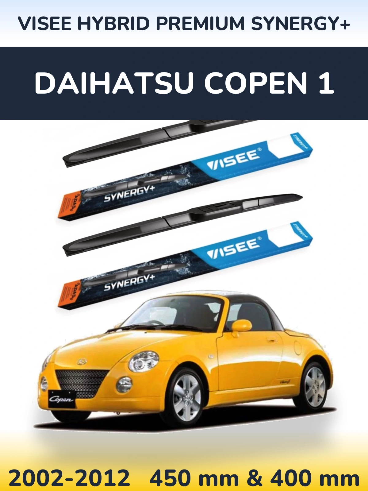 Komplet przednich wycieraczek VISEE HYBRID PREMIUM SYNERGY+ 450 & 400 mm do Daihatsu Copen 1 2002-2012