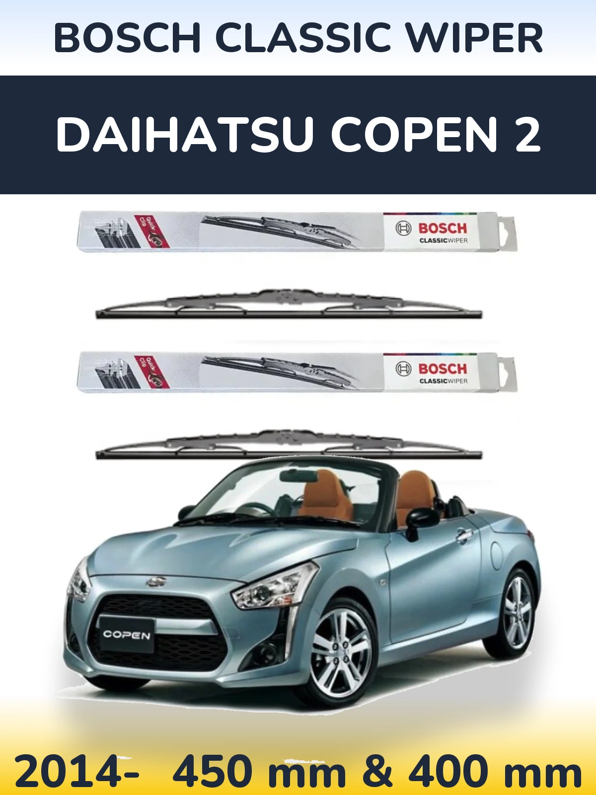 Комплект передних дворников BOSCH Classic Wiper 450 & 400 мм для Daihatsu Copen 2 2014-2026