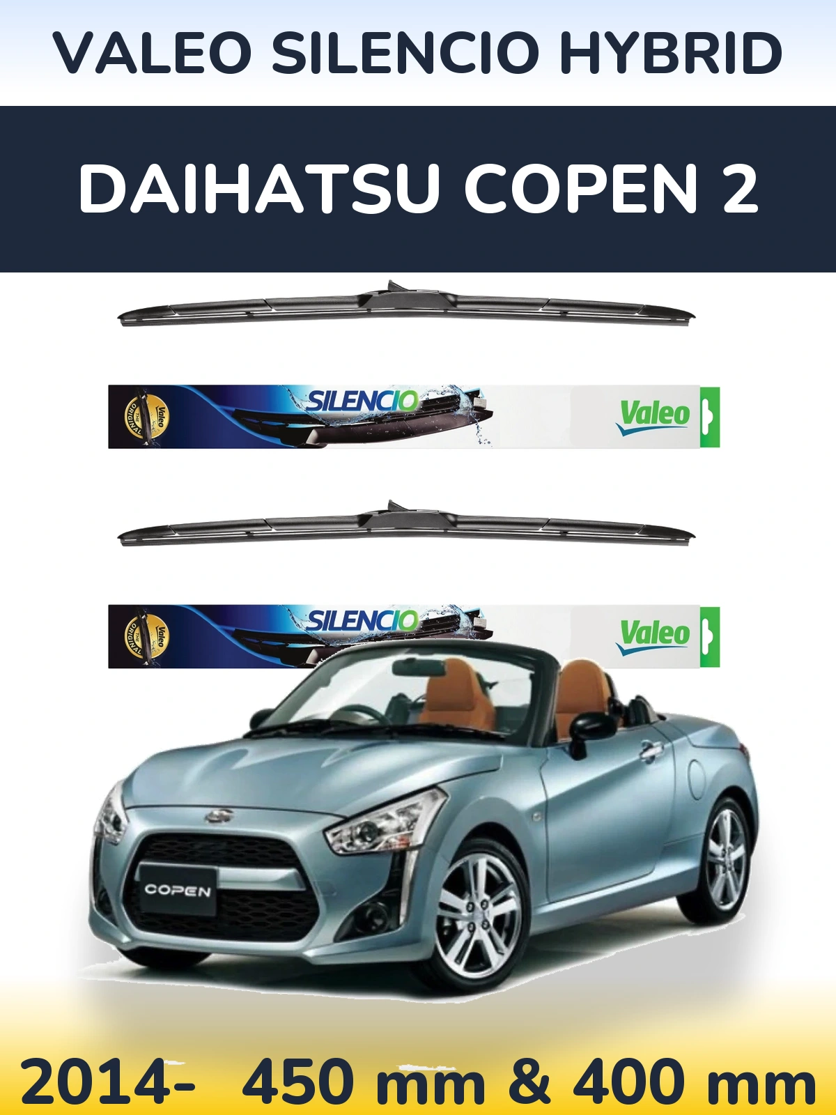 Komplet przednich wycieraczek Valeo Silencio Hybrid 450 & 400 mm do Daihatsu Copen 2 2014-2026