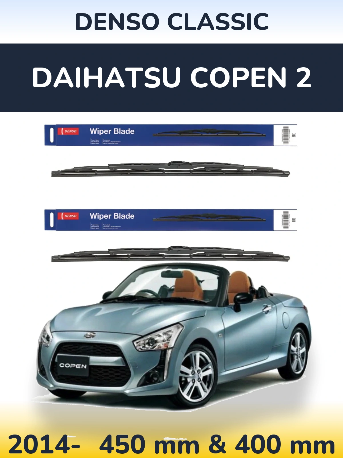 Komplet przednich wycieraczek Denso Classic 450 & 400 mm do Daihatsu Copen 2 2014-2026