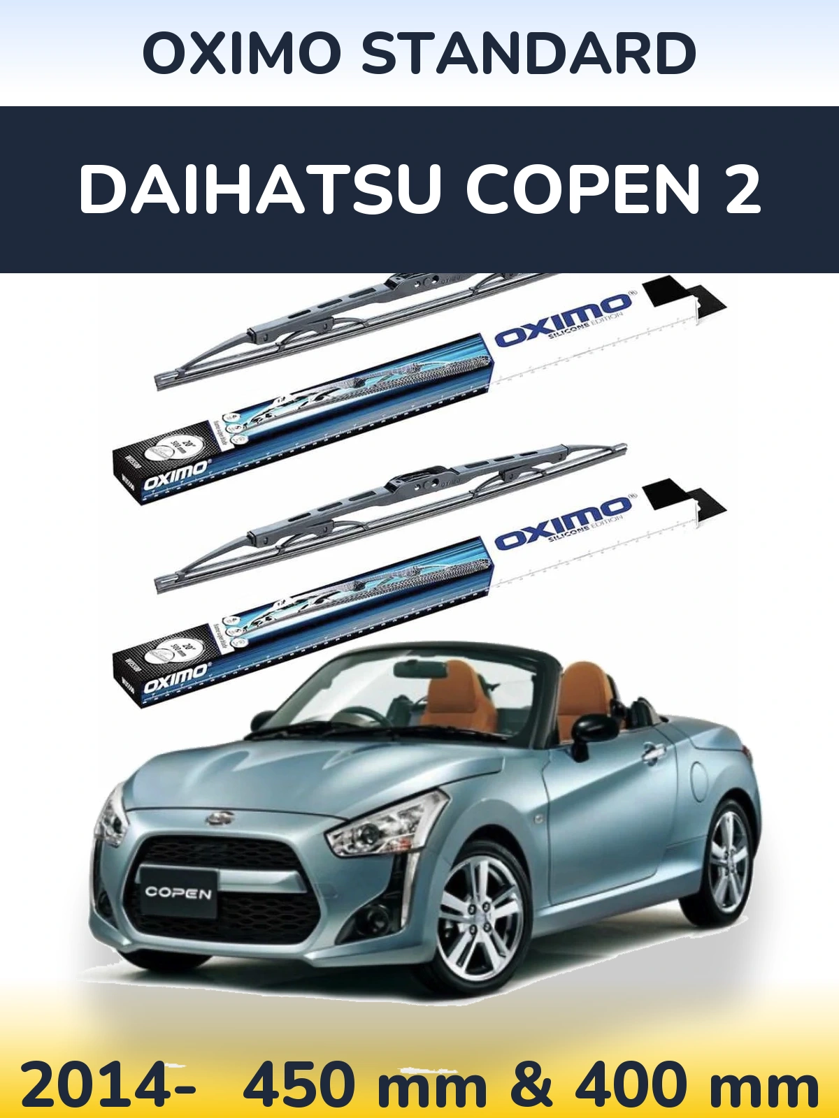 Komplet przednich wycieraczek Oximo Standard 450 & 400 mm do Daihatsu Copen 2 2014-2026