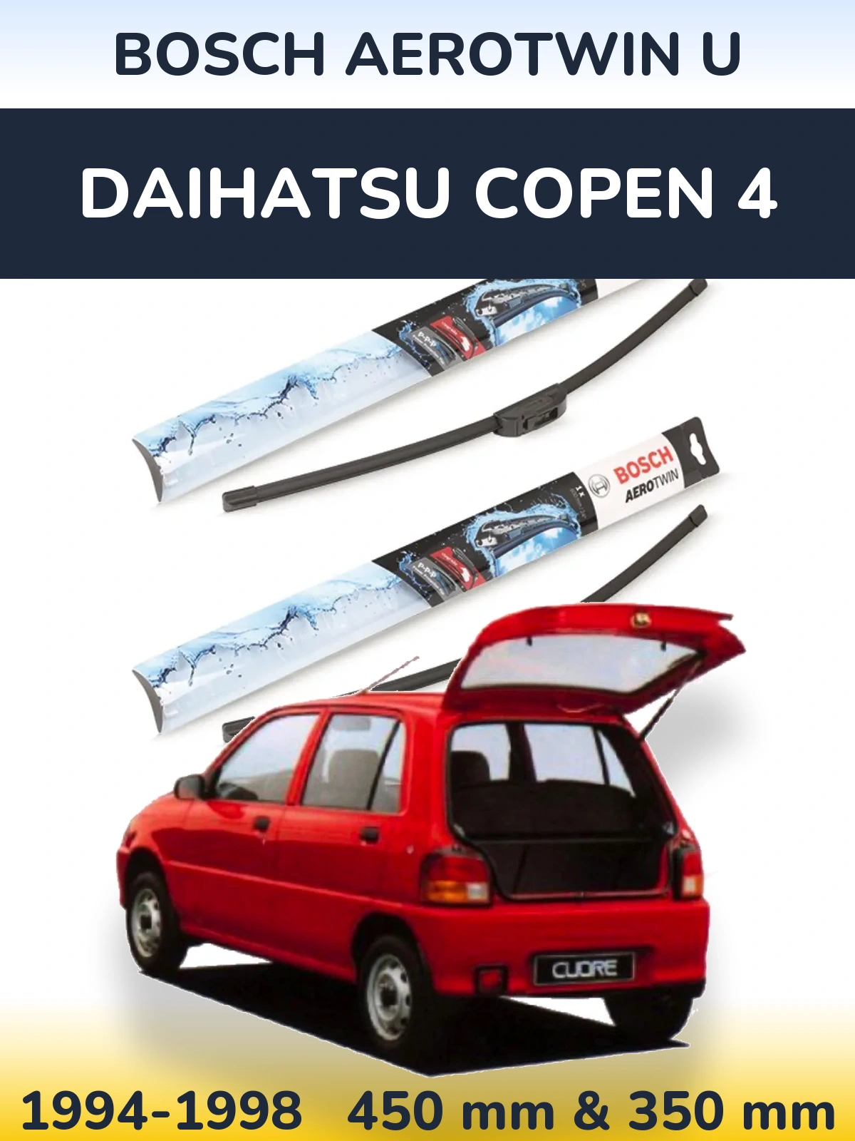 Комплект передних дворников BOSCH AeroTwin U 450 & 350 мм для Daihatsu Copen 4 1994-1998
