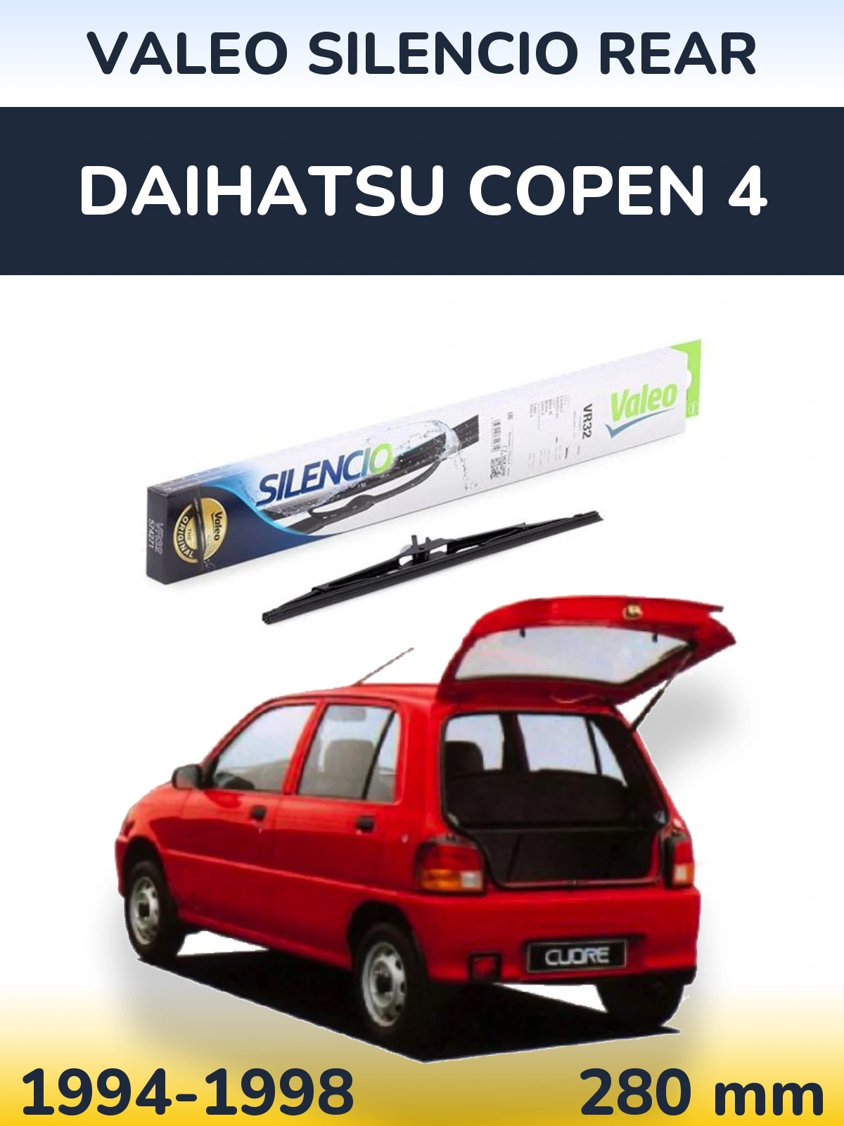 Rear wiper blade Valeo Silencio Rear 280 mm for Daihatsu Copen 4 1994-1998