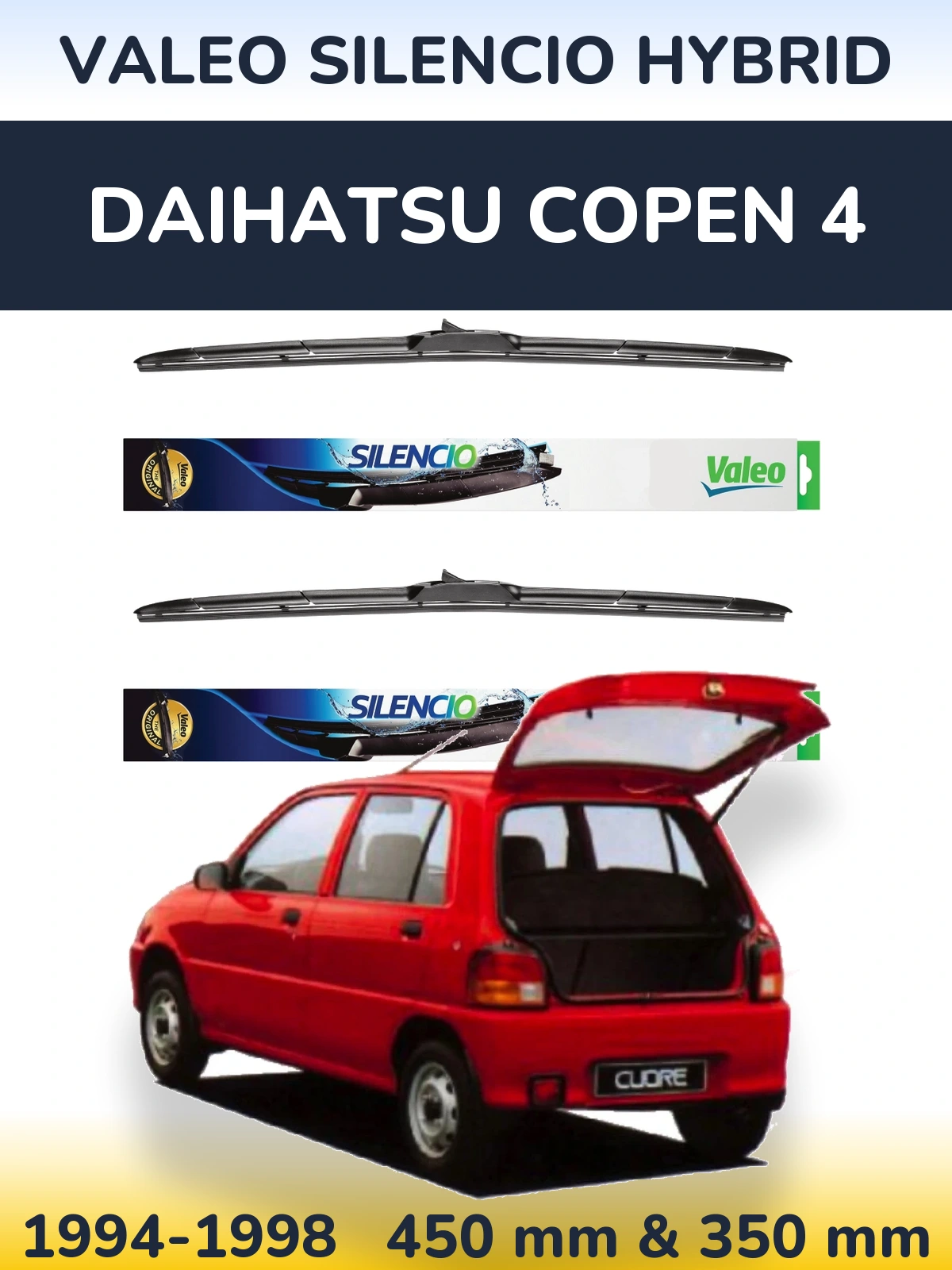 Комплект передних дворников Valeo Silencio Hybrid 450 & 350 мм для Daihatsu Copen 4 1994-1998